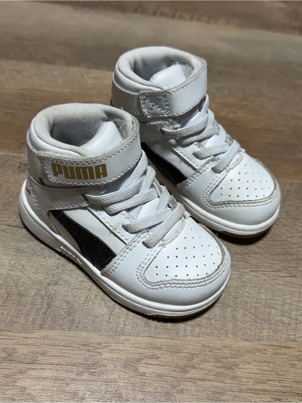 Puma Rebound LayUp SL Toddler High Top Sneakers White Black Gold Size 5C